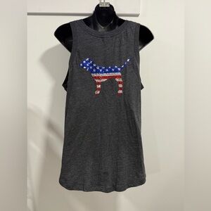 PINK Victoria's Secret Gray Tank Top with Patriotic Dog Design